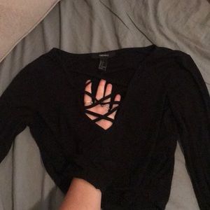 Cropped, long sleeve, lace up going out top